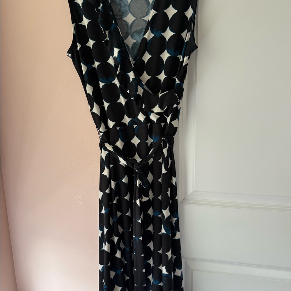 Leota Black and White Sheath Wrap Dress